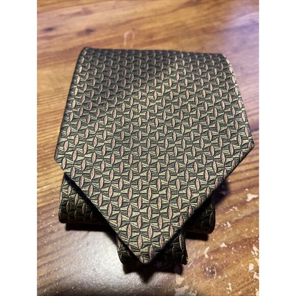 Woodward Men's Necktie Tie Silk VTG Metallic Silver Geometric Wide Made in USA - Picture 6 of 6